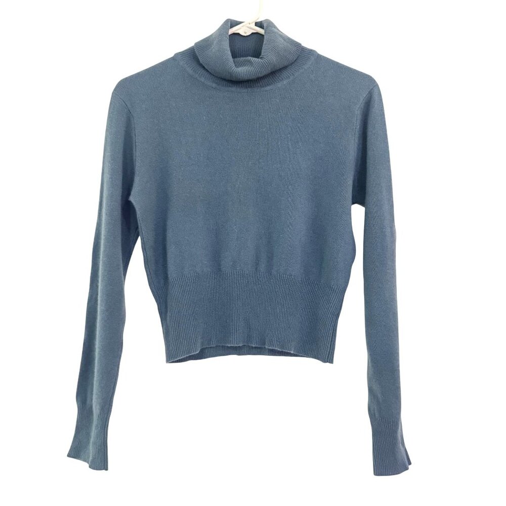 Vintage Cashmere Womens Air Force Blue‎ Rib Cuff & Hem Long Sleeve Turtleneck XS